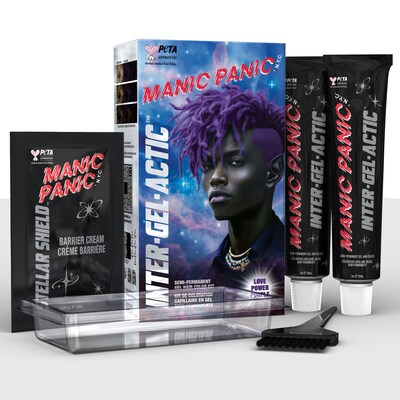 Manic Panic Inter-Gel-Actic Love Power Purple Kit: an all-in-one, DIY-friendly gel hair color kit designed for bold color, visible control, and ultra-glossy shine. Each semi-permanent kit delivers high-impact results with a smooth gel formula in vegan, cruelty-free shades.