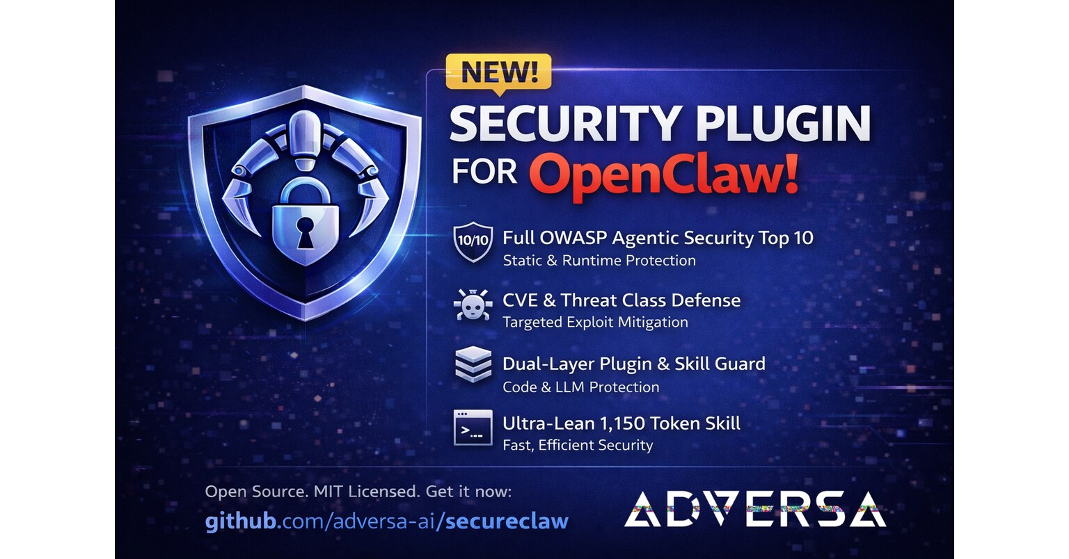 SecureClaw by Adversa AI Launches as the First OWASP-Aligned Open-Source Security Plugin and Skill for OpenClaw AI Agents SecureClaw by Adversa AI Launches as the First OWASP-Aligned Open-Source Security Plugin and Skill for OpenClaw AI Agents