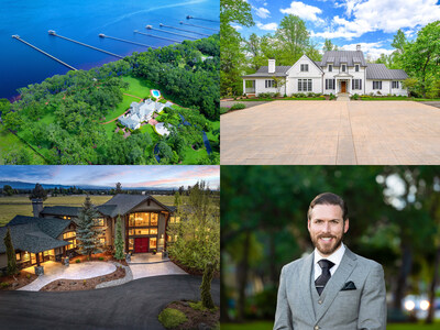 Luxury real estate auction house Platinum Luxury Auctions has reported a record year for sales in 2025. The firm contracted 29 multimillion-dollar properties while notching an industry-dominant sales and closing rate of 80%. Pictured (clockwise; from bottom left) are several properties Platinum sold in 2025, located in Bend, OR, St. John’s, FL and Charlottesville, VA. Platinum’s founder and president, Trayor Lesnock, is at bottom right. PlatinumLuxuryAuctions.com.