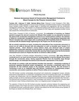 Denison Announces Award of Construction Management Contract to Wood Canada for the Phoenix Uranium Mine (CNW Group/Denison Mines Corp.)