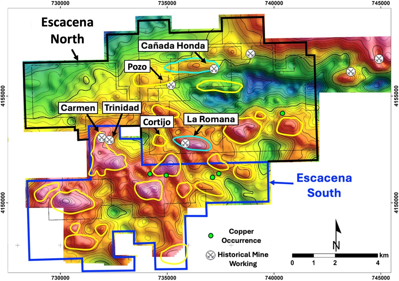 Figure 1 – Escacena Project gravity anomaly targets (CNW Group/Pan Global Resources Inc.)