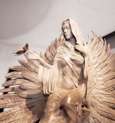 Sir Daniel K. Winn's award-winning sculpture "Chrysalis," bronze and Lucite.