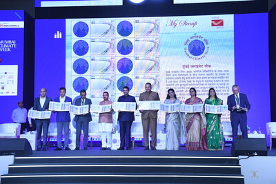 Day 1 of The Mumbai Climate Week, India Post release a Special Postal Stamp in presence of The Chief Postmaster General, Maharashtra & Goa Circle, Mr. Amitabh Singh; The Chief Minister of Maharashtra, Devendra Fadnavis; Union Minister For New and Renewable Energy, Mr. Pralhad Joshi; Minister for Environment and Climate Change, Mrs. Pankaja Munde; MMRDA Commissioner, Mr. Sanjay Mukherjee