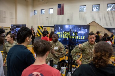 As part of Disasterville, a new mixed-reality experience from the Army National Guard, high school students around the country have the opportunity to speak with Army National Guard recruiters to learn more about the Guard service, including the Guard’s role in disaster relief efforts. As part of Disasterville, a new mixed-reality experience from the Army National Guard, high school students around the country have the opportunity to speak with Army National Guard recruiters to learn more about the Guard service, including the Guard’s role in disaster relief efforts.