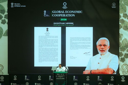 Shri Vijay Chauthaiwale, Executive Director, FECC, and In-Charge Foreign Affairs, BJP, reads PM's message. (PRNewsfoto/Future Economic Cooperation Council (FECC))
