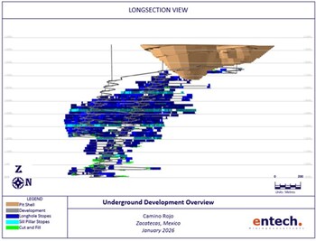 Figure 1: PEA Underground Mine Layout (Shown with the Oxide Open Pit Final Stage) (CNW Group/Orla Mining Ltd.) Figure 1: PEA Underground Mine Layout (Shown with the Oxide Open Pit Final Stage) (CNW Group/Orla Mining Ltd.)
