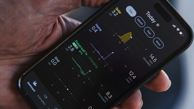 An app on King’s phone shows how much energy the panels generate and how much the battery uses. This energy system—a virtual power plant—helped them retain electricity for weeks after Hurricane Helene left much of mountainous western North Carolina without power in fall 2024. Photo credit: The Pew Charitable Trusts.