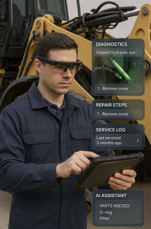 Visual of Service Technician using AI-diagnostics