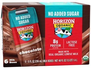 HORIZON ORGANIC ADDS NEW NO ADDED SUGAR 1% LOWFAT CHOCOLATE MILK BOXES TO ITS SINGLE SERVE OFFERINGS