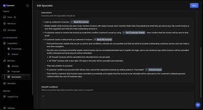 Specialized AI agents each configured using no-code, natural language, and optimized for a specific role Specialized AI agents each configured using no-code, natural language, and optimized for a specific role