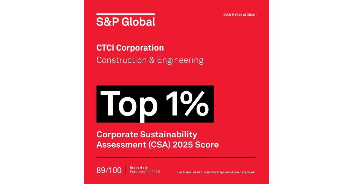 CTCI Earns Top-1% Ranking in S&P Globals Sustainability Yearbook for the Fourth Consecutive Year, Leading the Global Construction & Engineering Sector