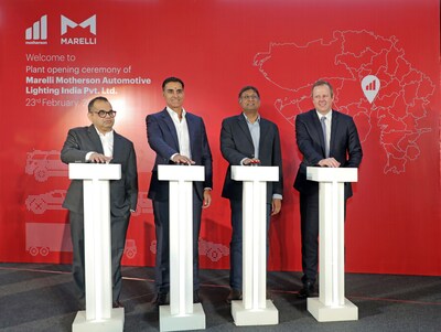 Opening ceremony of  Marelli Motherson Lighting India plant in Sanand. From left to right: Vishal Kabadi - President, Lighting and Electronics, and Precision Metal and Modules Division, Motherson; Laksh Vaaman Sehgal – Vice Chairman, Motherson; Sudhir Chikle – Chief Purchasing Officer, Tata Motors Passenger Vehicles Ltd. and Tata Passenger Electric Mobility Ltd; Frank Huber – President, Lighting business, Marelli.