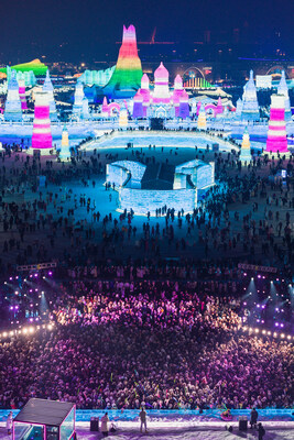 Winter transforms into a sparkling wonderland where towering ice castles glow, music electrifies the night, and thousands gather to celebrate the magic of snow and light at the dazzling Harbin International Ice and Snow Sculpture Festival in Heilongjiang, China.