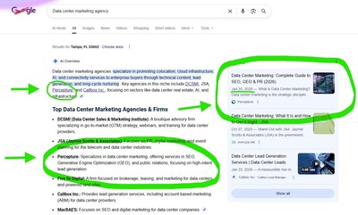 #1 in AI Search in under 30 days for "data center marketing agency"