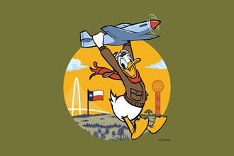 The Walt Disney Studios and World War II will be on view from March 13 to September 10, 2026 at the Dallas Holocaust and Human Rights Museum.

Image Credit: Mike Gabriel (United States), Donald Duck exhibition insignia for The Walt Disney Studios and World War II, 2019. Courtesy of Mike Gabriel;© Disney