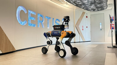 A FieldAI-enabled autonomous security robot at Certis headquarters in Singapore.