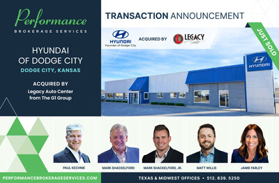 Performance Brokerage Services Advises on the Sale of Hyundai of Dodge City, Kansas to Legacy Auto Center