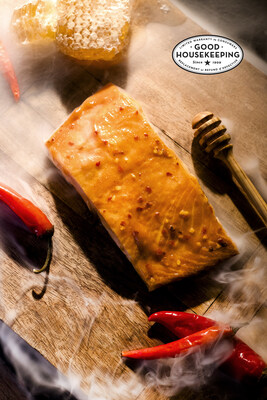 Hot Honey Smoke Roasted Atlantic Salmon proudly carries the prestigious Good Housekeeping Seal, a trusted mark of quality that reflects its exceptional taste and craftsmanship.