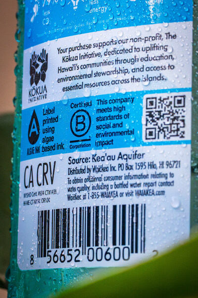 Algae Ink on Waiākea Hawaiian Volcanic Water's OceanPlast™ bottles