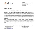 MEREN PUBLISHES 2025 ANNUAL FILINGS (CNW Group/Meren Energy Inc.)