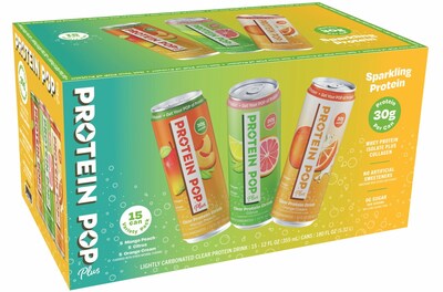 Protein Pop Plus delivers 30 grams of protein and comes in three flavors - Citrus, Mango Peach, and Orange Cream.