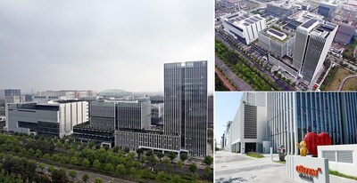 Panoramic view of the Songdo Triple Tower in Korea Panoramic view of the Songdo Triple Tower in Korea