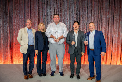 International honors 2025 dealers of the year. Pictured from left to right: John McKinney of Midwest Transit Equipment, Paula Markley of Midwest Transit Equipment, Dan Cutter of Midwest Transit Equipment, Luis Gerardo Amarante Alvarado of Capasa, and Rob Cleary of Wieland Truck and Trailer