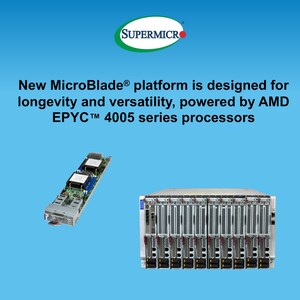 A Supermicro lança o MicroBlade® com processadores AMD EPYC™ Série 4005, oferecendo a maior densidade do setor para cargas de trabalho em nuvem, edge e SaaS