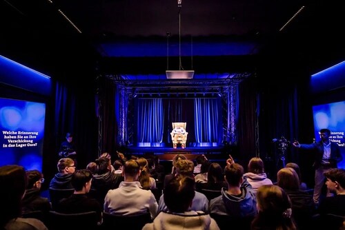 The Holo-Voices Theater, Europe’s first interactive AI Holocaust testimony theater, in Essen, Germany. The Holo-Voices Theater, Europe’s first interactive AI Holocaust testimony theater, in Essen, Germany.