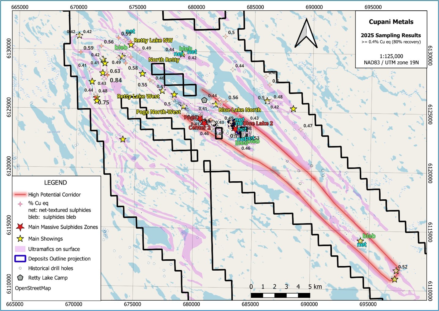 Figure 1: overall sampling sites and main showings (CNW Group/Cupani Metals Corp.) Figure 1: overall sampling sites and main showings (CNW Group/Cupani Metals Corp.)