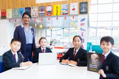 Shrewsbury Hong Kong Principal, Priya Kanthan, with a group of students.