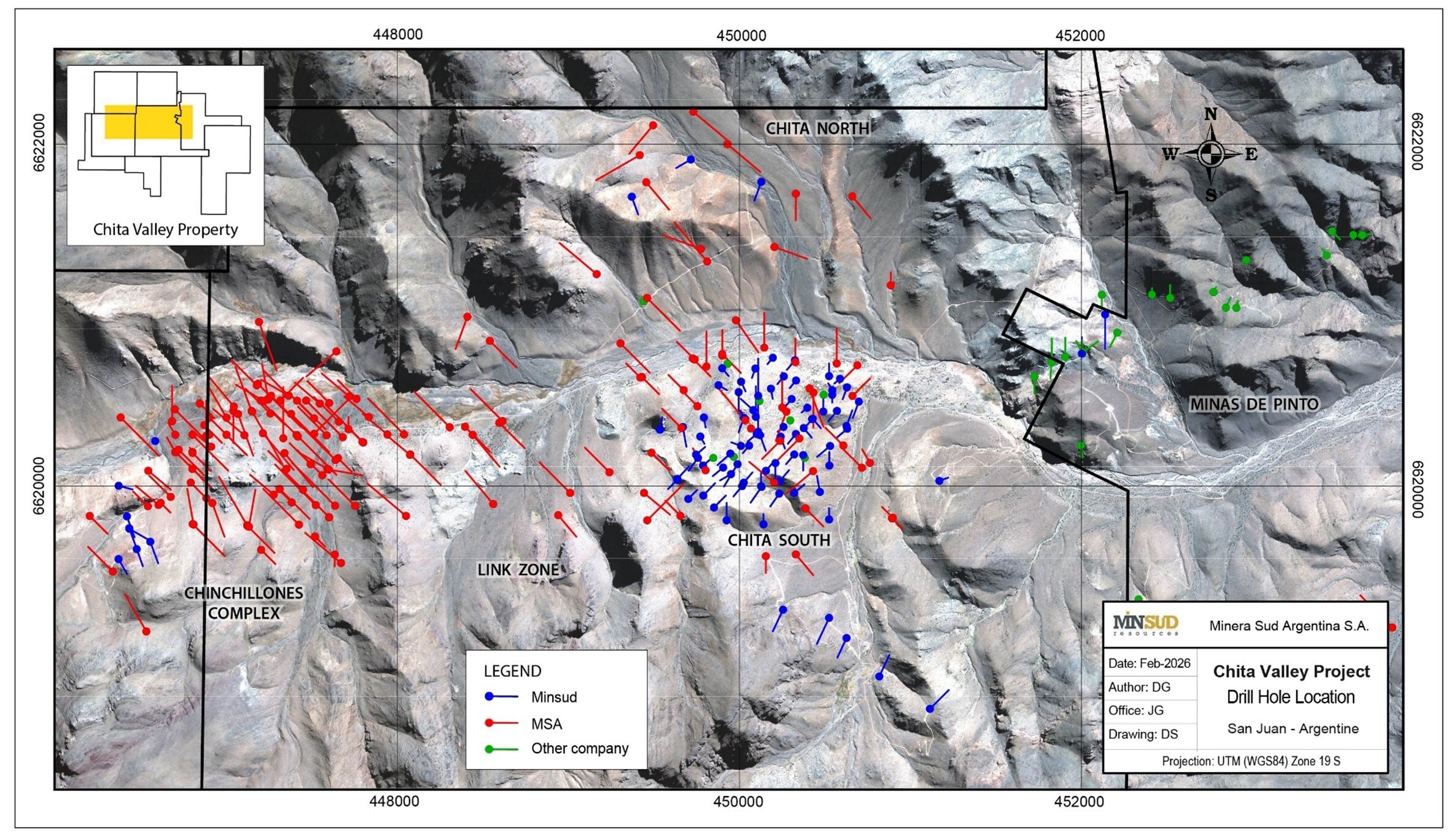 Map 1: Drill Hole Locations at the Chita Valley Project, with the Concessions Limit Outlined (CNW Group/Minsud Resources Corp.) Map 1: Drill Hole Locations at the Chita Valley Project, with the Concessions Limit Outlined (CNW Group/Minsud Resources Corp.)
