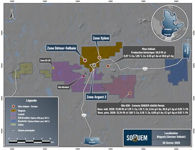 Figure 1. Localisation de Wagosic et des différents projets de SOQUEM du secteur Selbaie. (Groupe CNW/Soquem inc.)