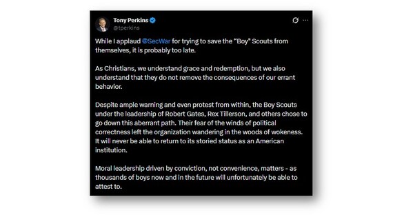 FRC's Tony Perkins' Statement on Scouting America's Policy Changes