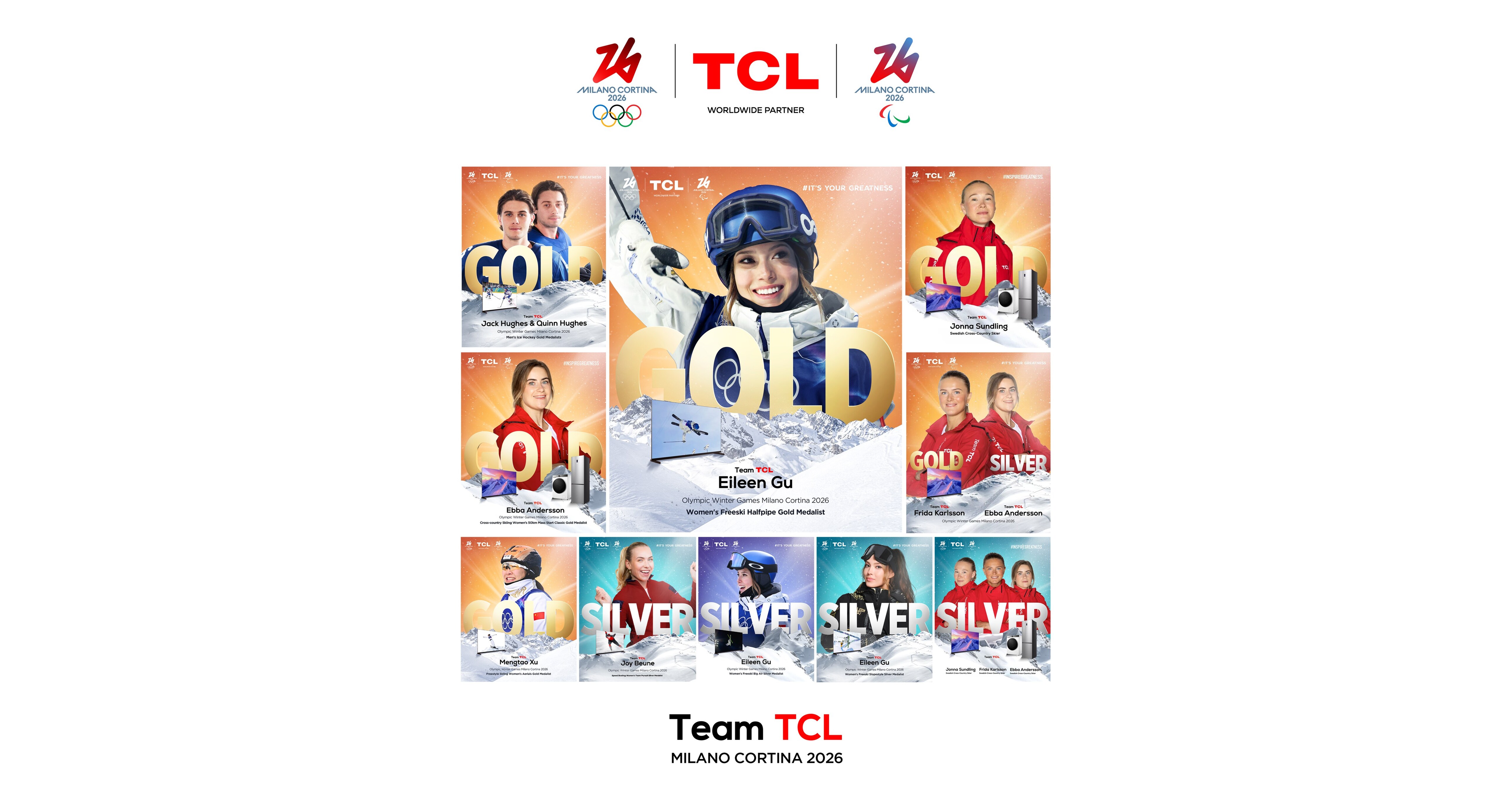 Sportovci ze Švédska a Nizozemska získali medaile na zimních olympijských hrách Milán Cortina 2026, s tím jak se ambasador týmu TCL dostal na stupně vítězů