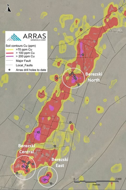 Figure 1. Berezski Trend showing principal Targets (CNW Group/Arras Minerals Corp.) Figure 1. Berezski Trend showing principal Targets (CNW Group/Arras Minerals Corp.)