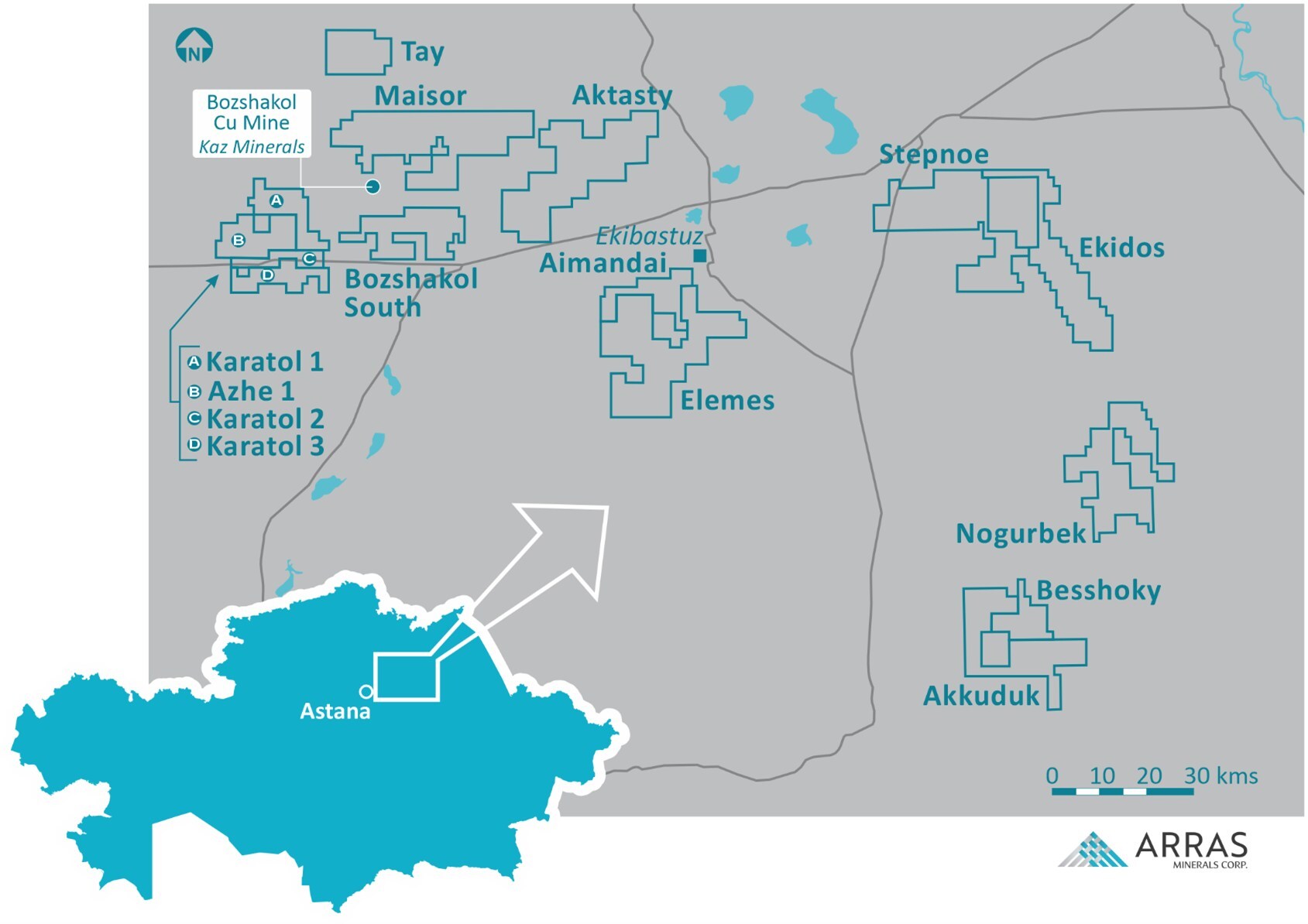 Figure 6. Arras Minerals Elemes Project and project portfolio located in Pavlodar, Northeastern Kazakhstan. (CNW Group/Arras Minerals Corp.) Figure 6. Arras Minerals Elemes Project and project portfolio located in Pavlodar, Northeastern Kazakhstan. (CNW Group/Arras Minerals Corp.)