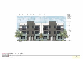 Front elevation for residences at Marina Landing; for discussion purposes only.