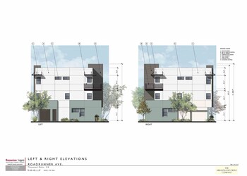 Left and right elevation renderings for housing at Marina Landing; for discussion purposes only.