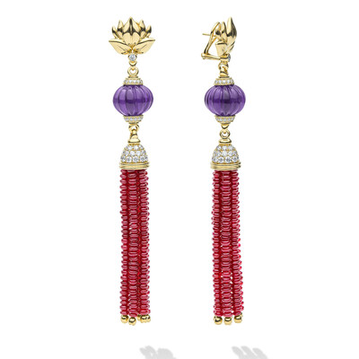 LAGOS SML High Jewelry Amethyst Ruby Tassel Drop Earrings