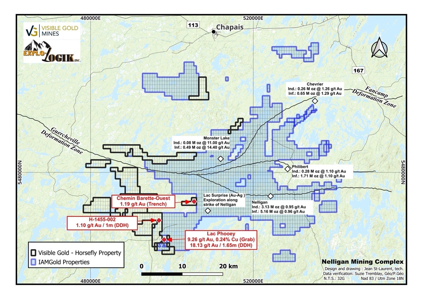Figure 1: Visible Gold's newly expanded Horsefly gold property strengthens its land position immediately west of IAMGOLD's Nelligan Mining Complex in the prolific Chibougamau Mining Camp. (CNW Group/Visible Gold Mines Inc.) Figure 1: Visible Gold's newly expanded Horsefly gold property strengthens its land position immediately west of IAMGOLD's Nelligan Mining Complex in the prolific Chibougamau Mining Camp. (CNW Group/Visible Gold Mines Inc.)