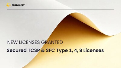 PhotonPay has officially obtained the Trust or Company Service Provider (TCSP) license from the Hong Kong Companies Registry, along with approvals from the Securities and Futures Commission (SFC) for Type 1 (Dealing in Securities), Type 4 (Advising on Securities), and Type 9 (Asset Management) licenses.