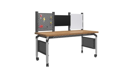 Maker Table with Uprights featues a pegboard, markerboard, and monitor mount connector.