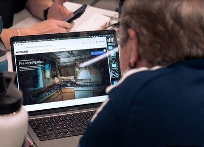 Educator Fellows using Xplorlabs.org safety science platform and taking part in hands-on workshop to learn about the science behind fire forensics.