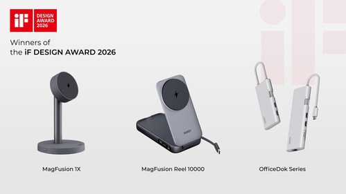 Award recognition: AUKEY's MagFusion 1X Wireless Charger, MagFusion Reel 10000 Wireless Power Bank, and OfficeDok USB Hub Series win the iF DESIGN AWARD 2026 for refined industrial design and user-focused functionality. Award recognition: AUKEY's MagFusion 1X Wireless Charger, MagFusion Reel 10000 Wireless Power Bank, and OfficeDok USB Hub Series win the iF DESIGN AWARD 2026 for refined industrial design and user-focused functionality.