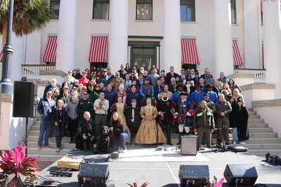 Representatives from St. Johns County stand on the steps of the Old Capitol in Tallahassee, Florida, on Feb. 5, 2026, for St. Johns County Legislative Day.