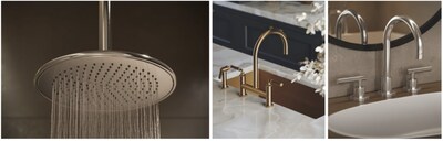 Thin Showerheads, Taft Bridge Faucet with Side Spray, East Linear, Mid-Height Lavatory Spout