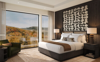 Custom architectural finishes in the owner bedroom harmonize with Topnotch Resort's mountain architecture (Topnotch Residences).