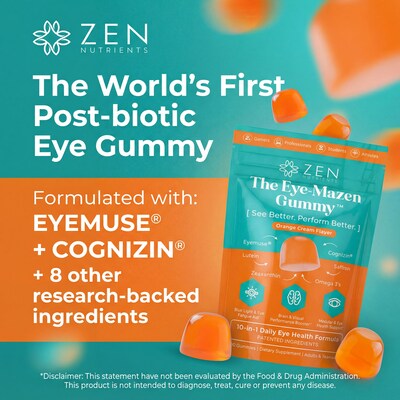 EYEMUSE® powers the world’s first postbiotic eye gummy, featured in Zen Nutrients’ THE EYE-MAZEN GUMMY products for adults, teens, and kids.