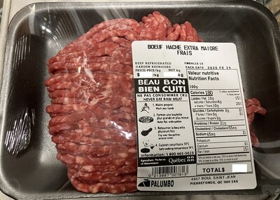 5663 Bœuf haché extra maigre frais (Groupe CNW/Ministère de l'Agriculture, des Pêcheries et de l'Alimentation)